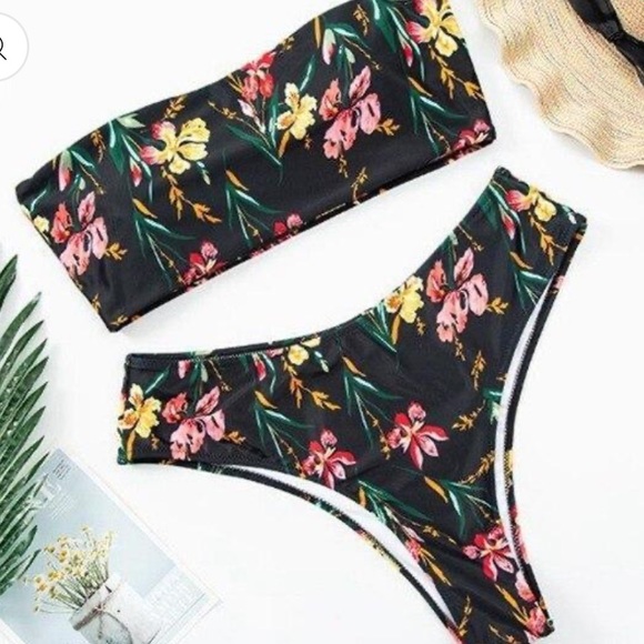 LESTYLEPARFAIT Womens Swimwear Black Floral Beach Vibes Bikini Set 2XL - Picture 9 of 9